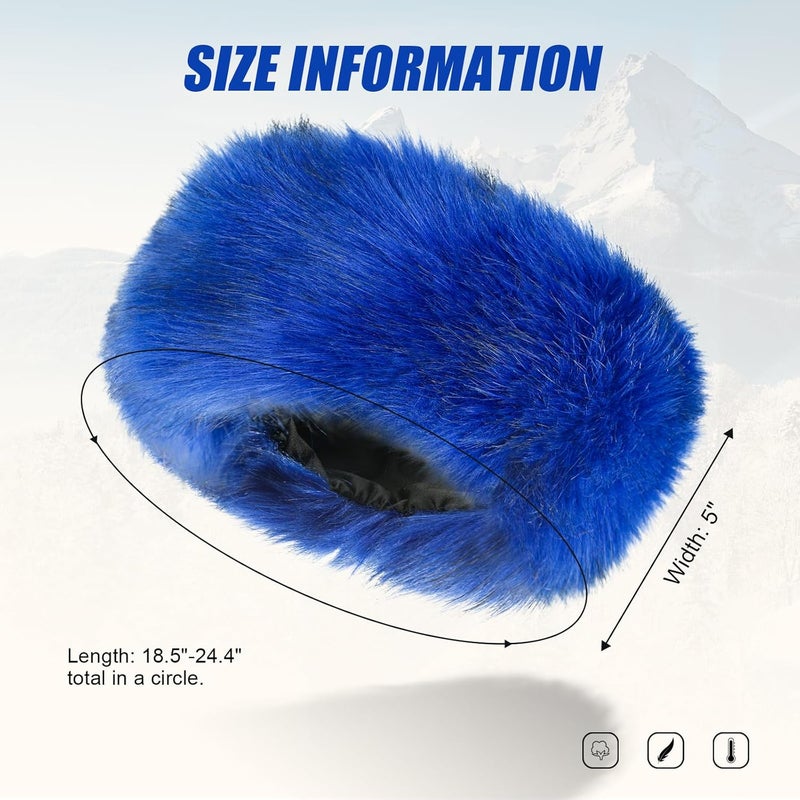 RANOME Faux Fur Headband for Women Elastic Fuzzy Thick Earmuffs Winter Headwrap Ear Muffs Furry Ear Warmers Cold Weather (Royal Blue) - Image 4